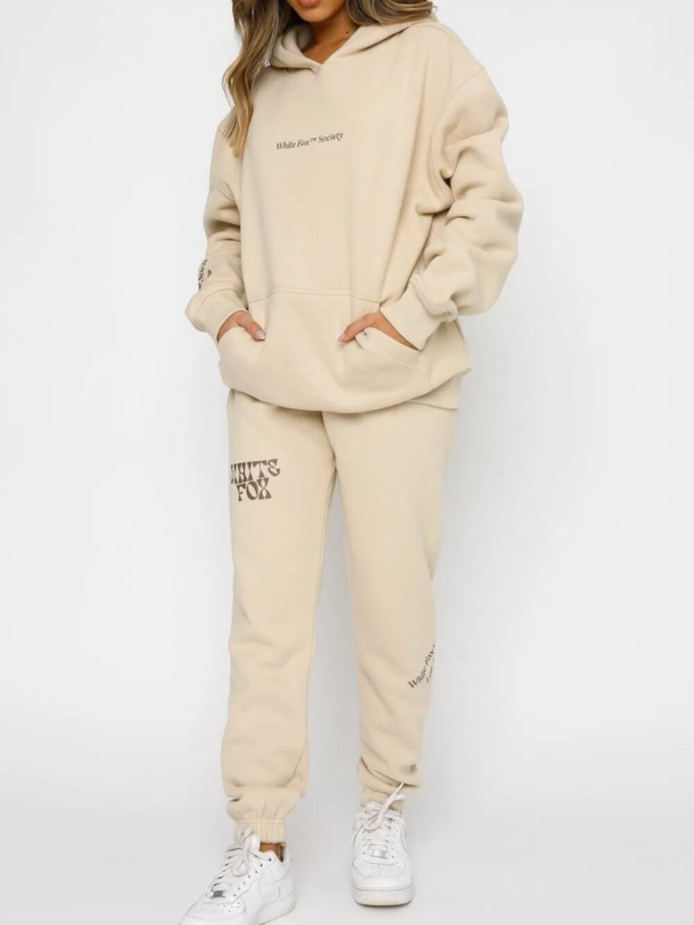 White Fox Heartbreak Hotel Hoodie and Sweatpants Sand *SET* - Size Medium